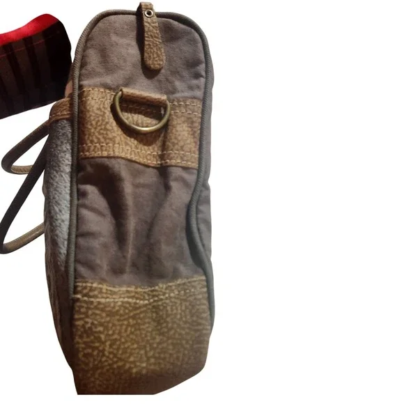 Myra Bag Amaryllis Upcycled Canvas & Cowhide Messenger Bag Rustic Western - Picture 6 of 13